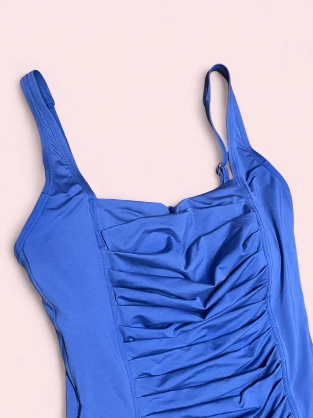 Calvin Klein Pleated Front One Piece Swimsuit Atlantis Blue Size 10 Ruched